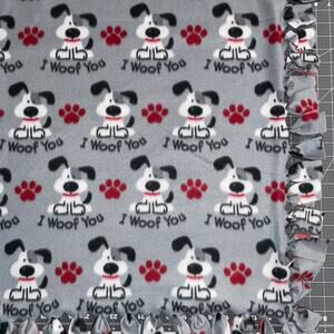 "I Woof You" Fleece Fringe Pet Blanket / Lap Blanket, 27.25"x23"